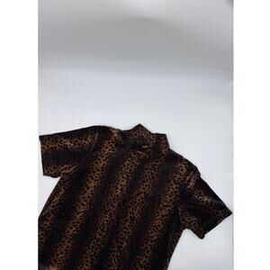 Moving Bleu Womens Velvet Cheetah Print Short Sleeve‎ Top Size Medium